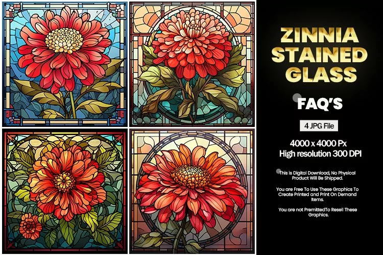 Stained Glass Zinnia Square Coaster - 04 Variations