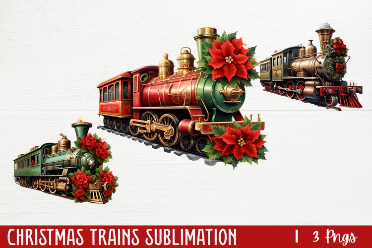 Christmas Trains Sublimation, PNG