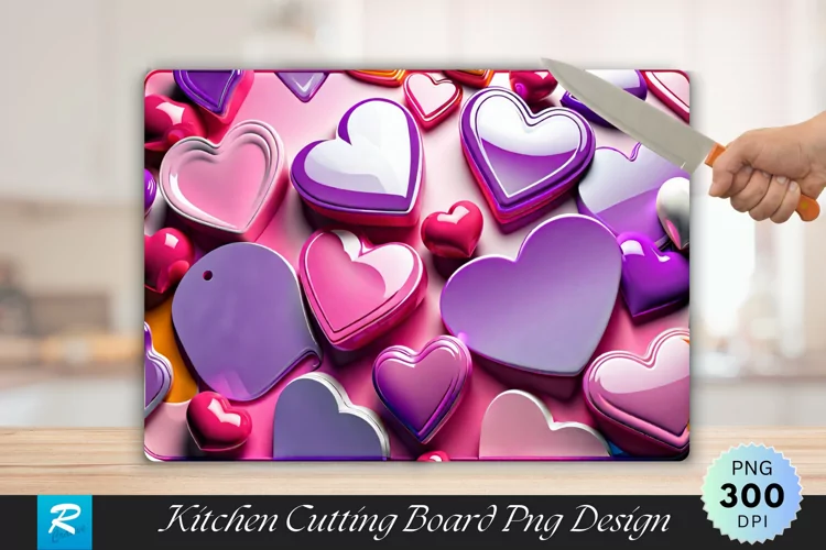 3D Heart Cutting Board Sublimation Design
