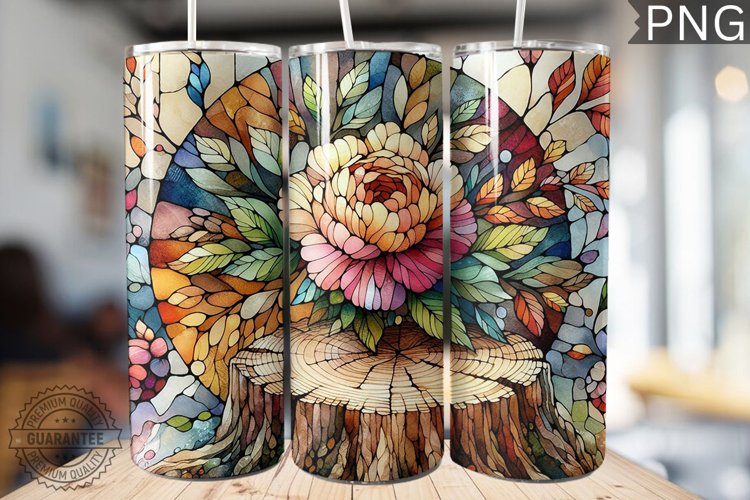 Watercolor Flower Wooden Stump Tumbler - High Quality 3Dpi example image 1