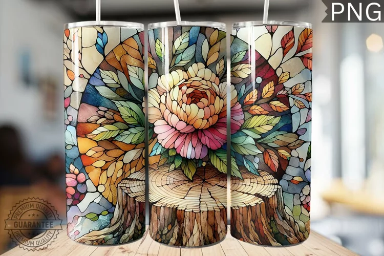 Watercolor Flower Wooden Stump Tumbler - High Quality 3Dpi