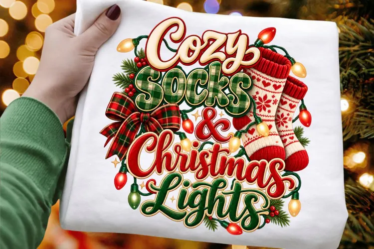 Cozy Socks & Christmas Lights Holiday Winter PNG Sublimation