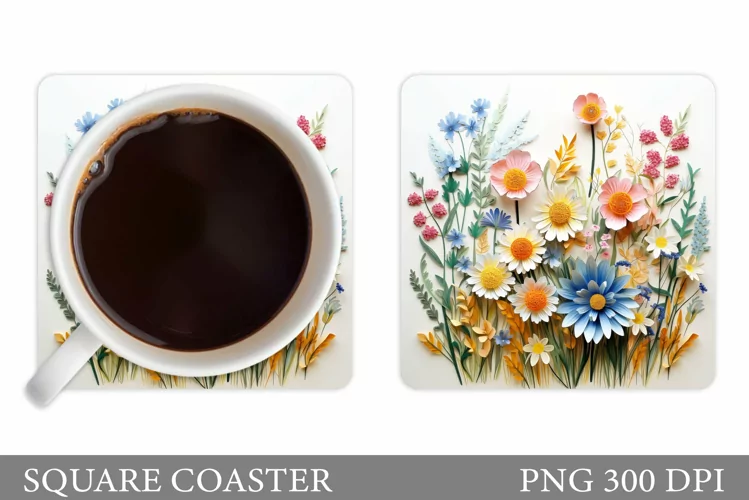 3D Flowers Coaster Design. Flowers Coaster Sublimation