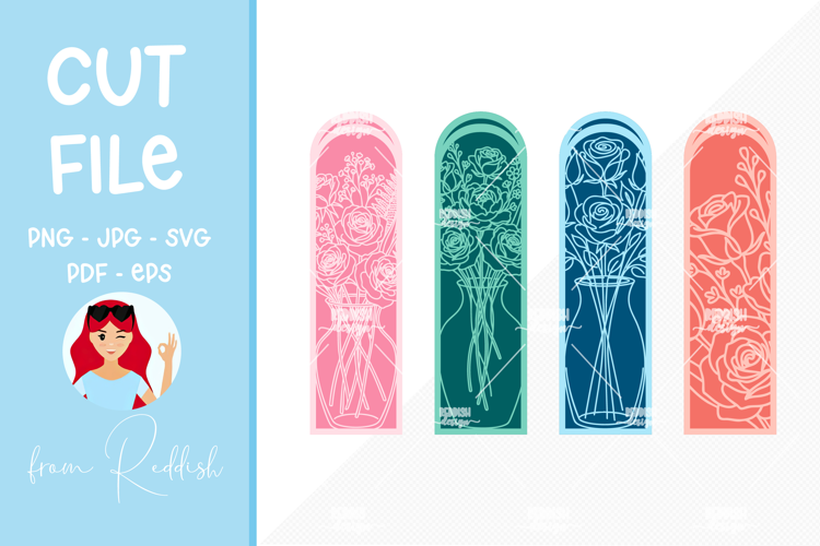 4 Floral Bookmarks Paper cut SVG Laser cut,Cricut,Silhouette