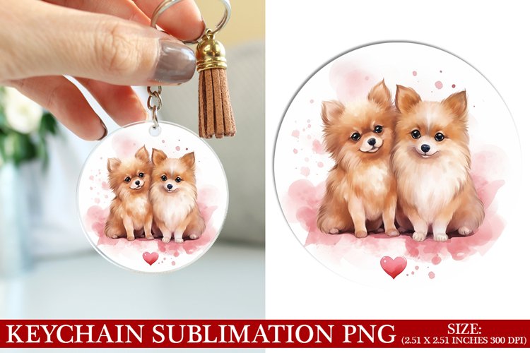Dog Valentines Day Keychain Sublimation PNG Design