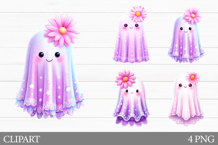 Cute Ghost Clipart. Halloween Clipart example image 1