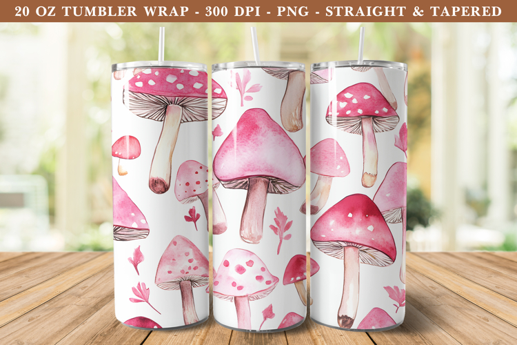 Watercolor Pink Mushroom Tumbler Wrap | 20 oz tumbler wrap