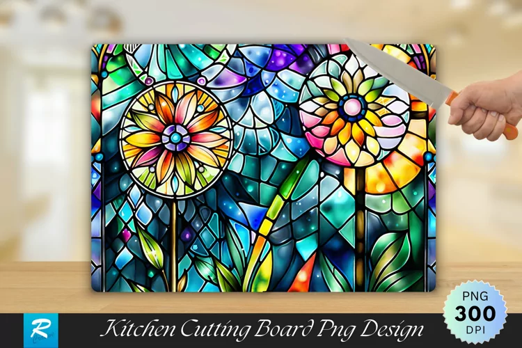 Colorful Stained Glass Cutting Board Sublimation Design