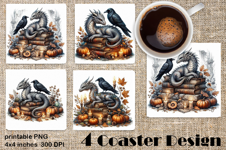Fantasy Dragon Book Coasters | Cozy Fall Dragon Sublimation