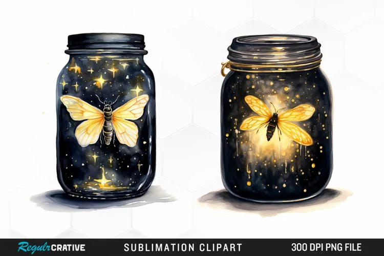 Watercolor Firefly Jar Sublimation PNG Clipart