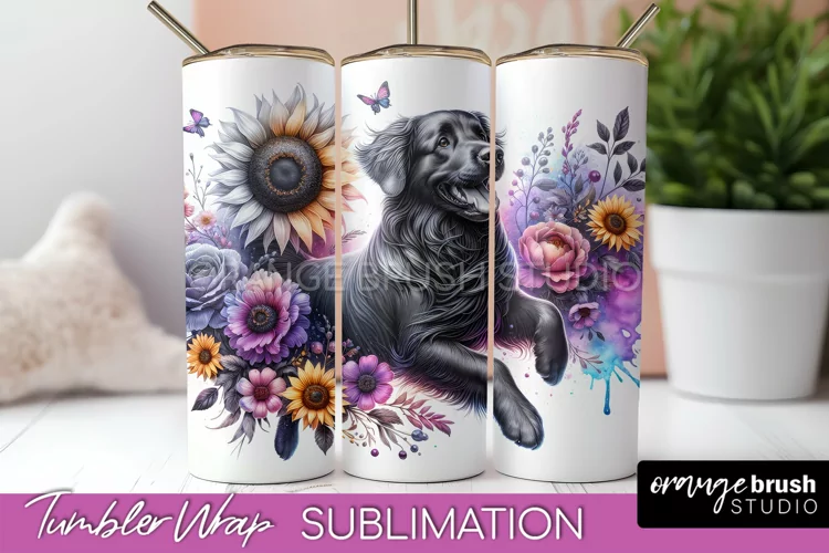 Flat-Coated Retriever Tumbler Wrap Dog Sublimation Floral