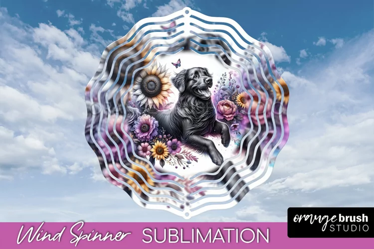 Flat-Coated Retriever Wind Spinner Dog Sublimation Floral