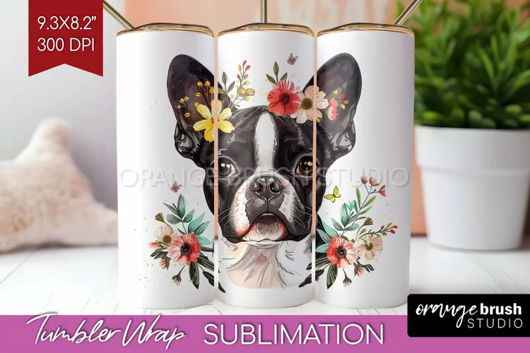 Floral Dog Tumbler Wrap - Flowers Tumbler PNG Sublimation