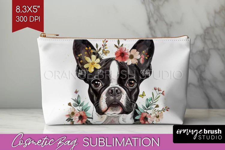 Floral Dog Cosmetic Bag - Flowers Makeup Bag PNG Sublimation