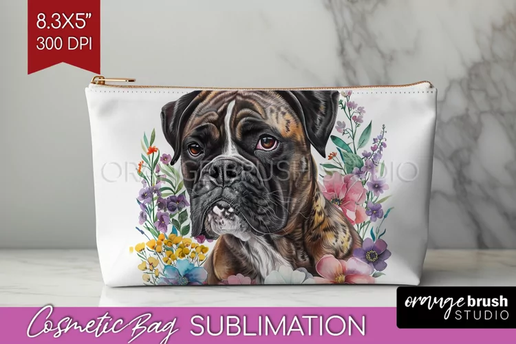 Floral Dog Cosmetic Bag - Flowers Makeup Bag PNG Sublimation