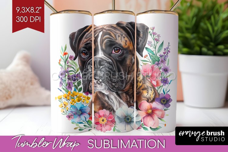 Floral Dog Tumbler Wrap - Flowers Tumbler PNG Sublimation