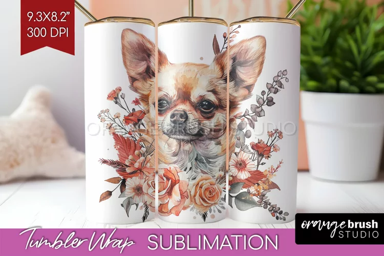 Floral Dog Tumbler Wrap - Flowers Tumbler PNG Sublimation