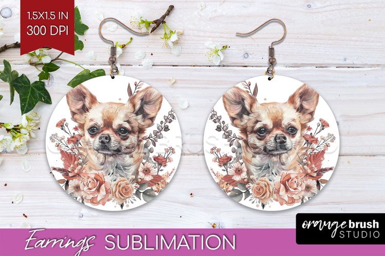 Floral Dog Round Earrings - Flowers PNG Sublimation