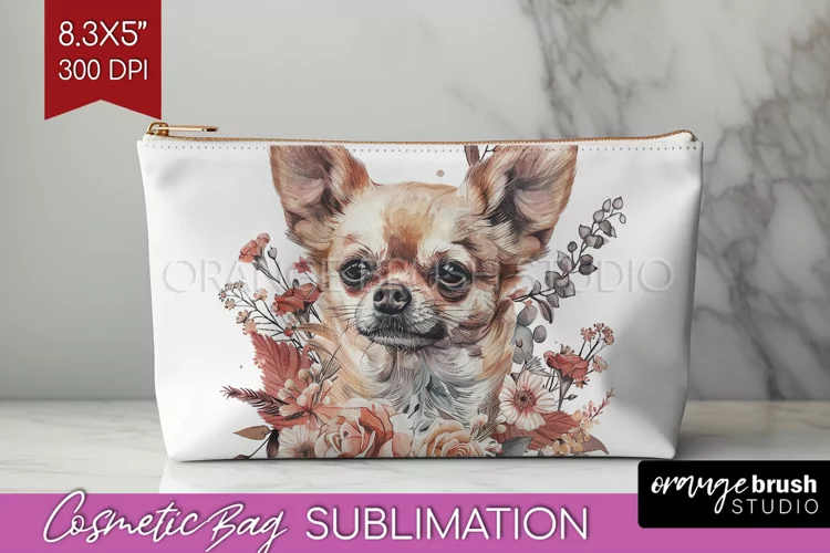 Floral Dog Cosmetic Bag - Flowers Makeup Bag PNG Sublimation
