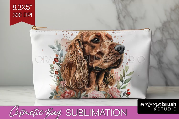 Floral Dog Cosmetic Bag - Flowers Makeup Bag PNG Sublimation