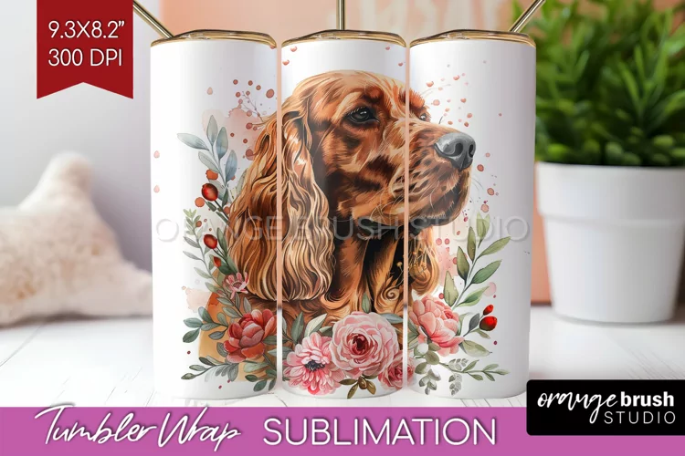 Floral Dog Tumbler Wrap - Flowers Tumbler PNG Sublimation