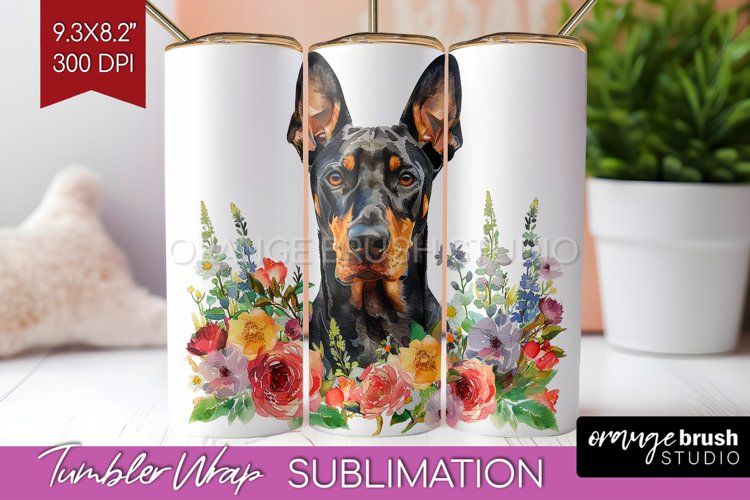 Floral Dog Tumbler Wrap - Flowers Tumbler PNG Sublimation