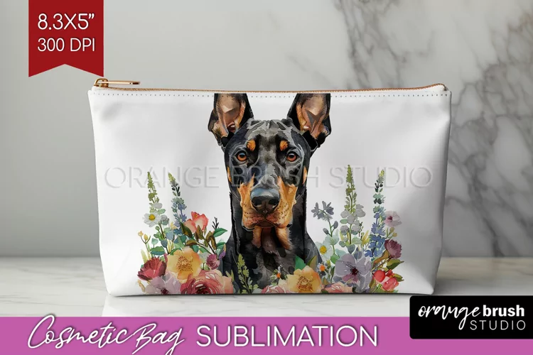 Floral Dog Cosmetic Bag - Flowers Makeup Bag PNG Sublimation