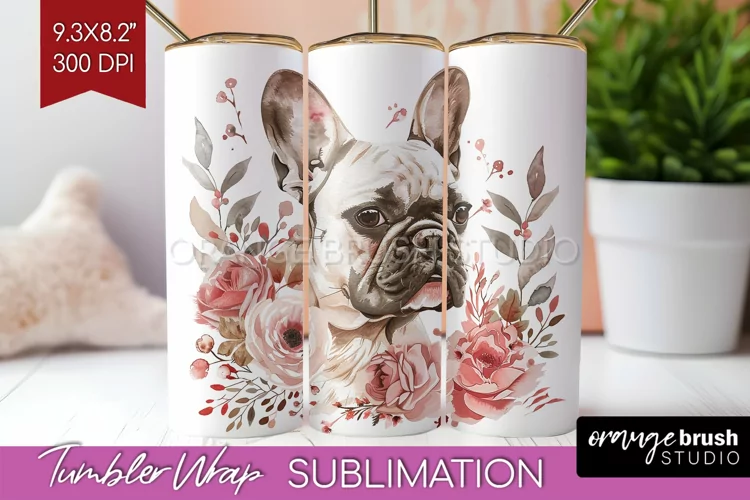 Floral Dog Tumbler Wrap - Flowers Tumbler PNG Sublimation