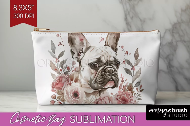 Floral Dog Cosmetic Bag - Flowers Makeup Bag PNG Sublimation