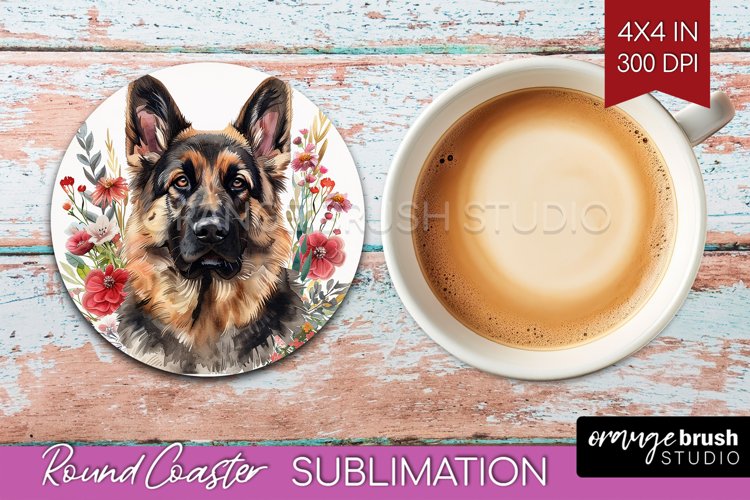 Floral Dog Round Coaster - Flowers Coaster PNG Sublimation