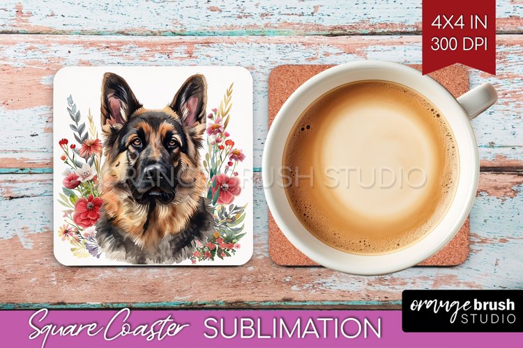 Floral Dog Square Coaster - Flowers Coaster PNG Sublimation