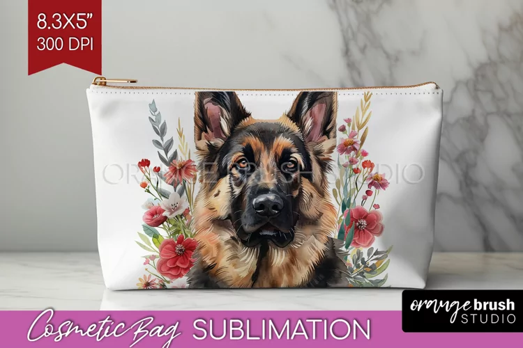 Floral Dog Cosmetic Bag - Flowers Makeup Bag PNG Sublimation
