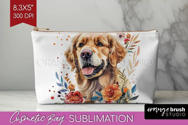 Floral Dog Cosmetic Bag - Flowers Makeup Bag PNG Sublimation