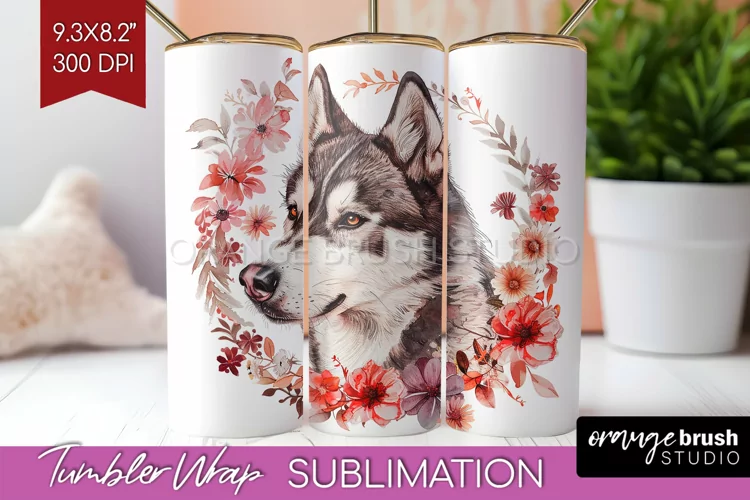 Floral Dog Tumbler Wrap - Flowers Tumbler PNG Sublimation