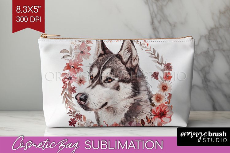 Floral Dog Cosmetic Bag - Flowers Makeup Bag PNG Sublimation example image 1