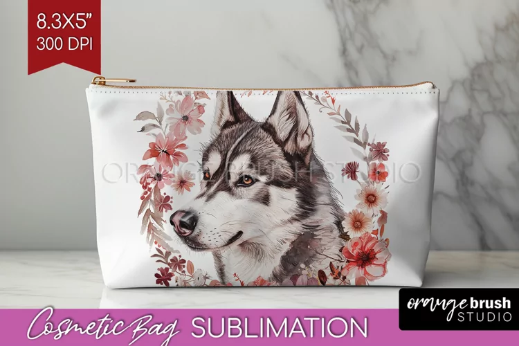 Floral Dog Cosmetic Bag - Flowers Makeup Bag PNG Sublimation