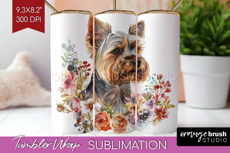 Floral Dog Tumbler Wrap - Flowers Tumbler PNG Sublimation