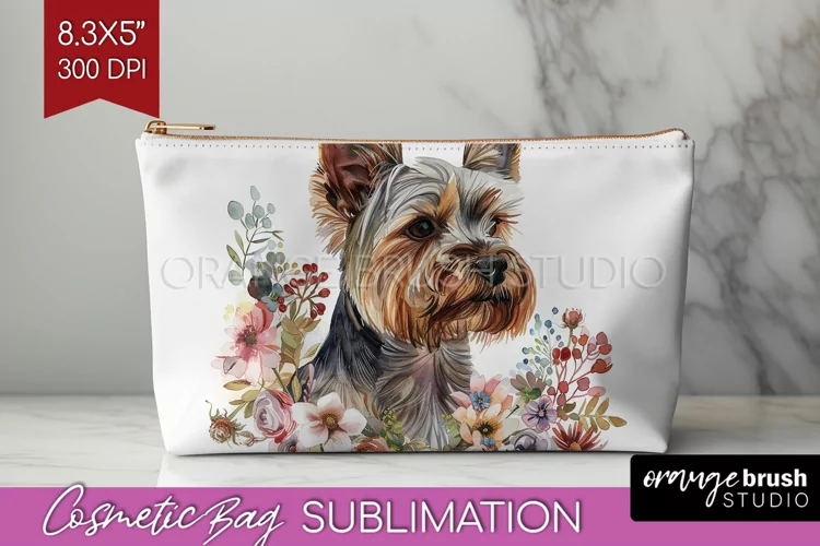 Floral Dog Cosmetic Bag - Flowers Makeup Bag PNG Sublimation