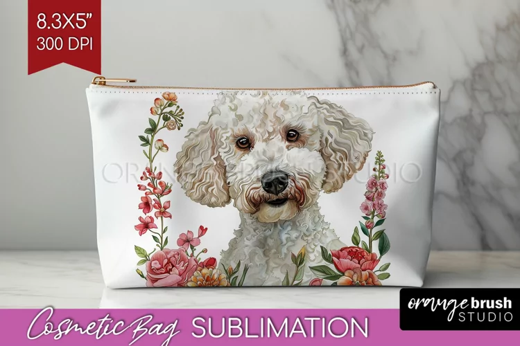Floral Dog Cosmetic Bag - Flowers Makeup Bag PNG Sublimation