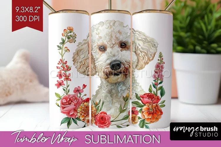 Floral Dog Tumbler Wrap - Flowers Tumbler PNG Sublimation