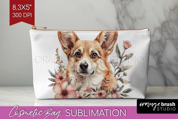 Floral Dog Cosmetic Bag - Flowers Makeup Bag PNG Sublimation