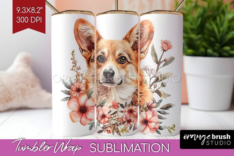 Floral Dog Tumbler Wrap - Flowers Tumbler PNG Sublimation