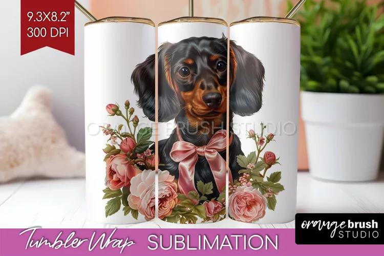 Floral Dog Tumbler Wrap - Flowers Tumbler PNG Sublimation