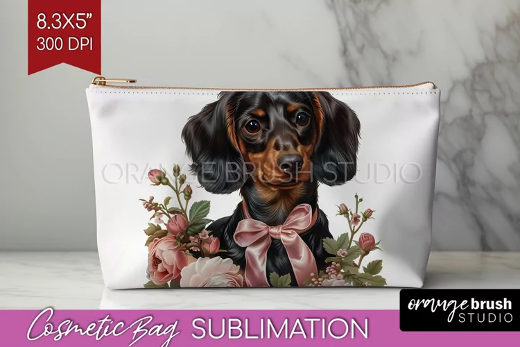 Floral Dog Cosmetic Bag - Flowers Makeup Bag PNG Sublimation