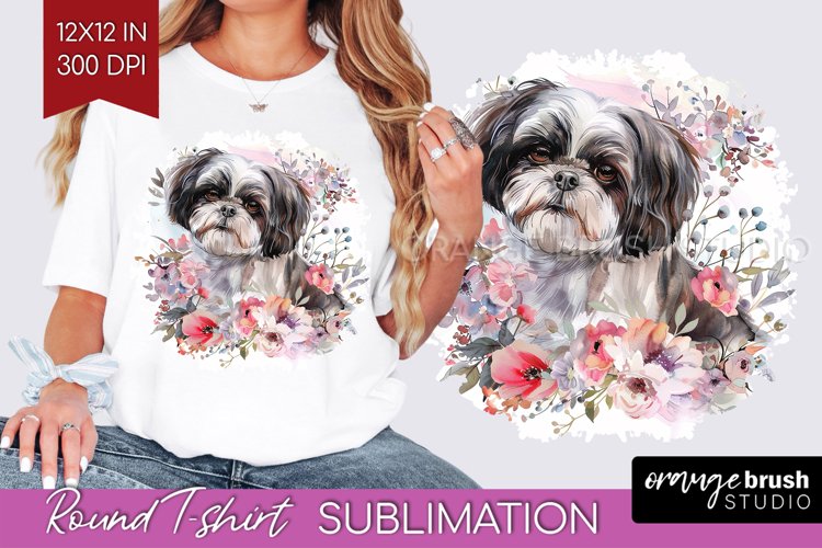 Floral Dog Round Tshirt Background - Flowers PNG Sublimation