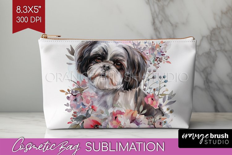 Floral Dog Cosmetic Bag - Flowers Makeup Bag PNG Sublimation example image 1