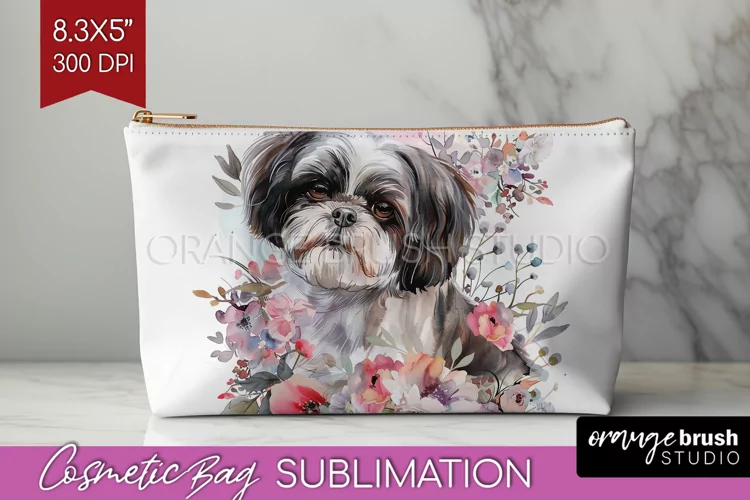 Floral Dog Cosmetic Bag - Flowers Makeup Bag PNG Sublimation