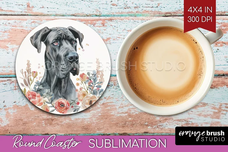 Floral Dog Round Coaster - Flowers Coaster PNG Sublimation