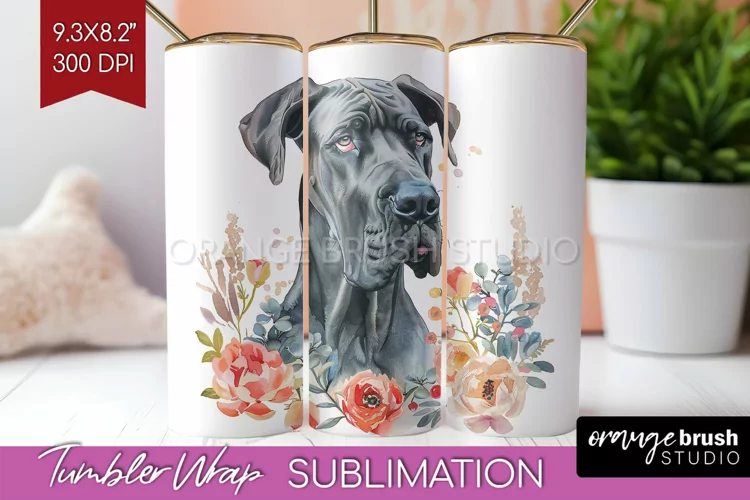 Floral Dog Tumbler Wrap - Flowers Tumbler PNG Sublimation
