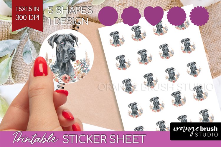 Floral Dog Round Sticker - Flowers Printable Sticker Sheet example image 1